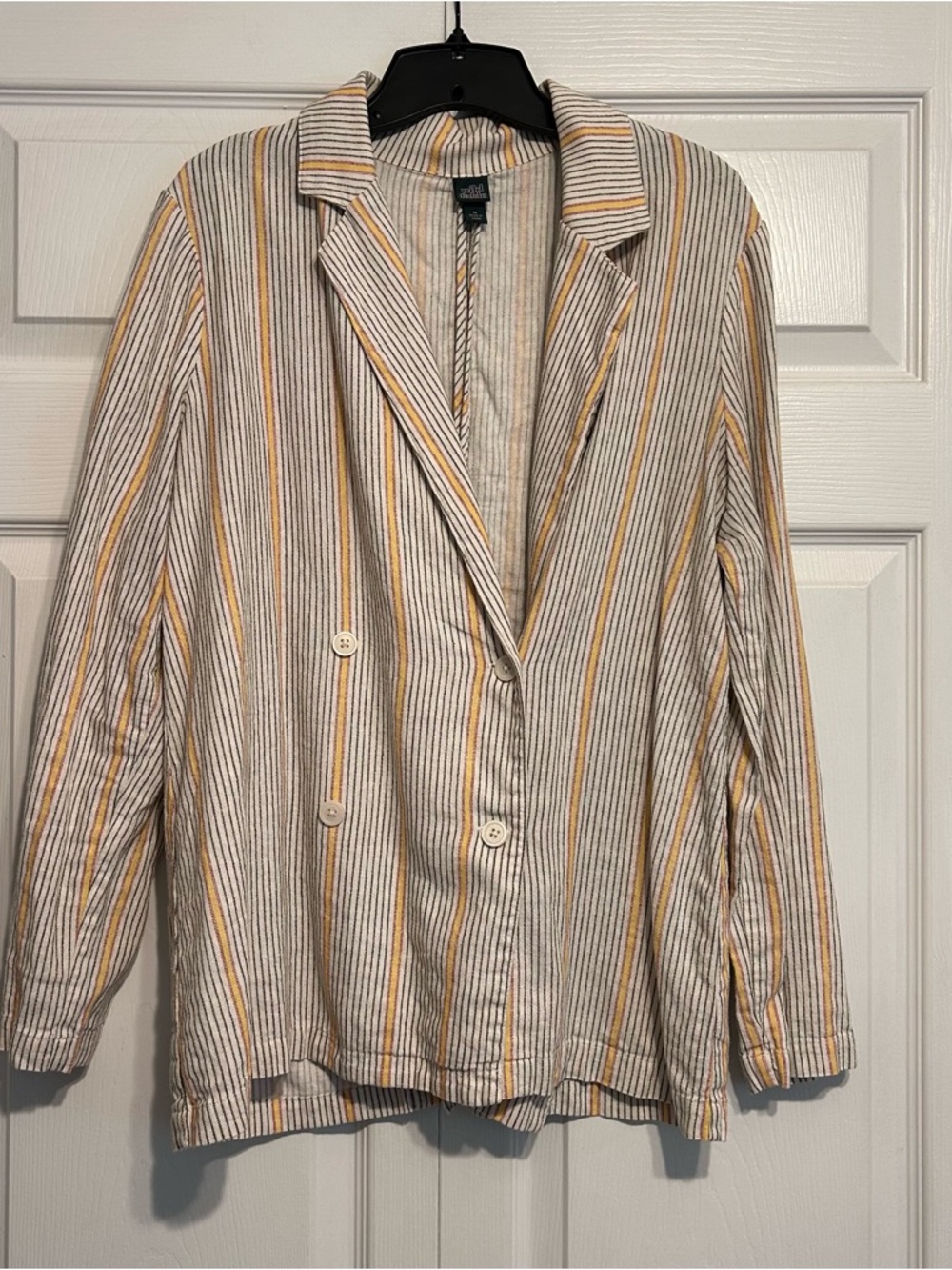 wild fable Striped Double-Breasted Blazer Jacket - Yellow & Gray